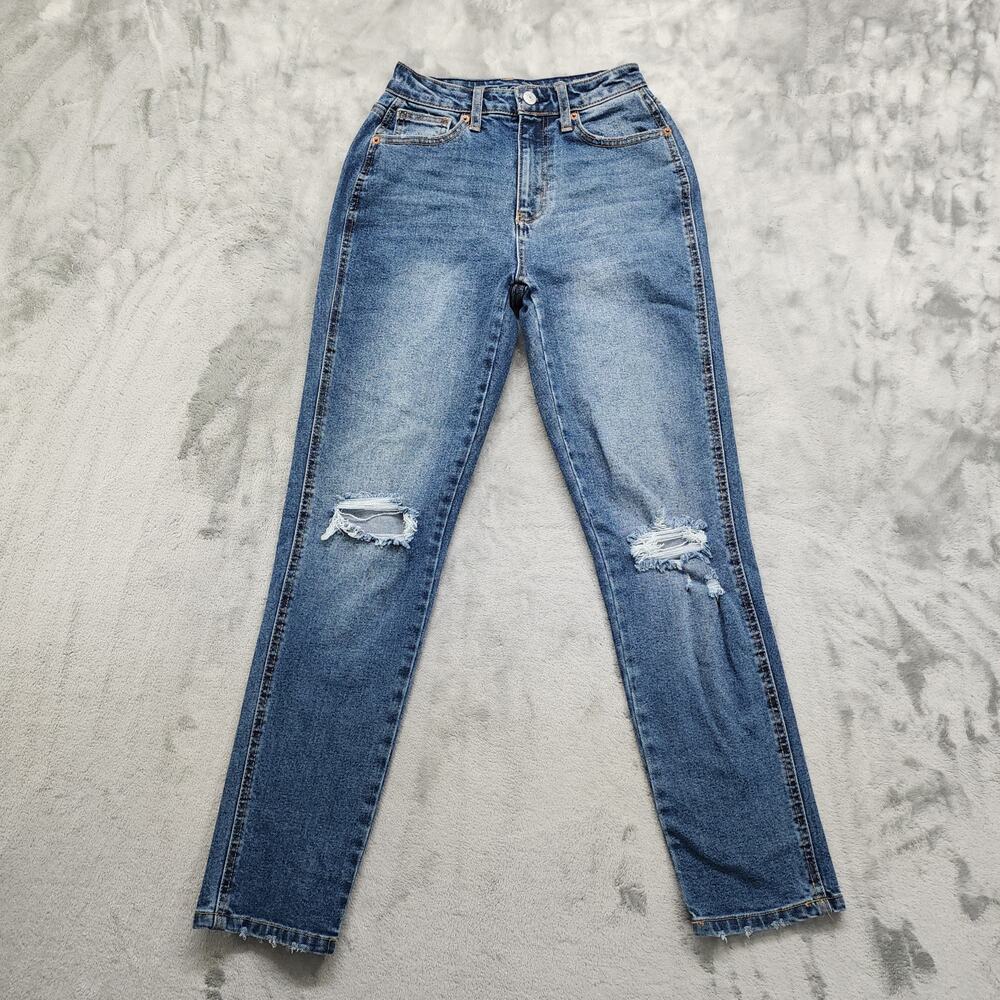 Arizona Jean Co Jeans Womens‎ 1 Juniors Blue Highest Rise Curvy Mom Distressed